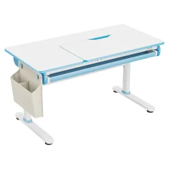 Bureau enfant réglable en hauteur Kuosa 120 x 60 cm bleu blanc en.casa