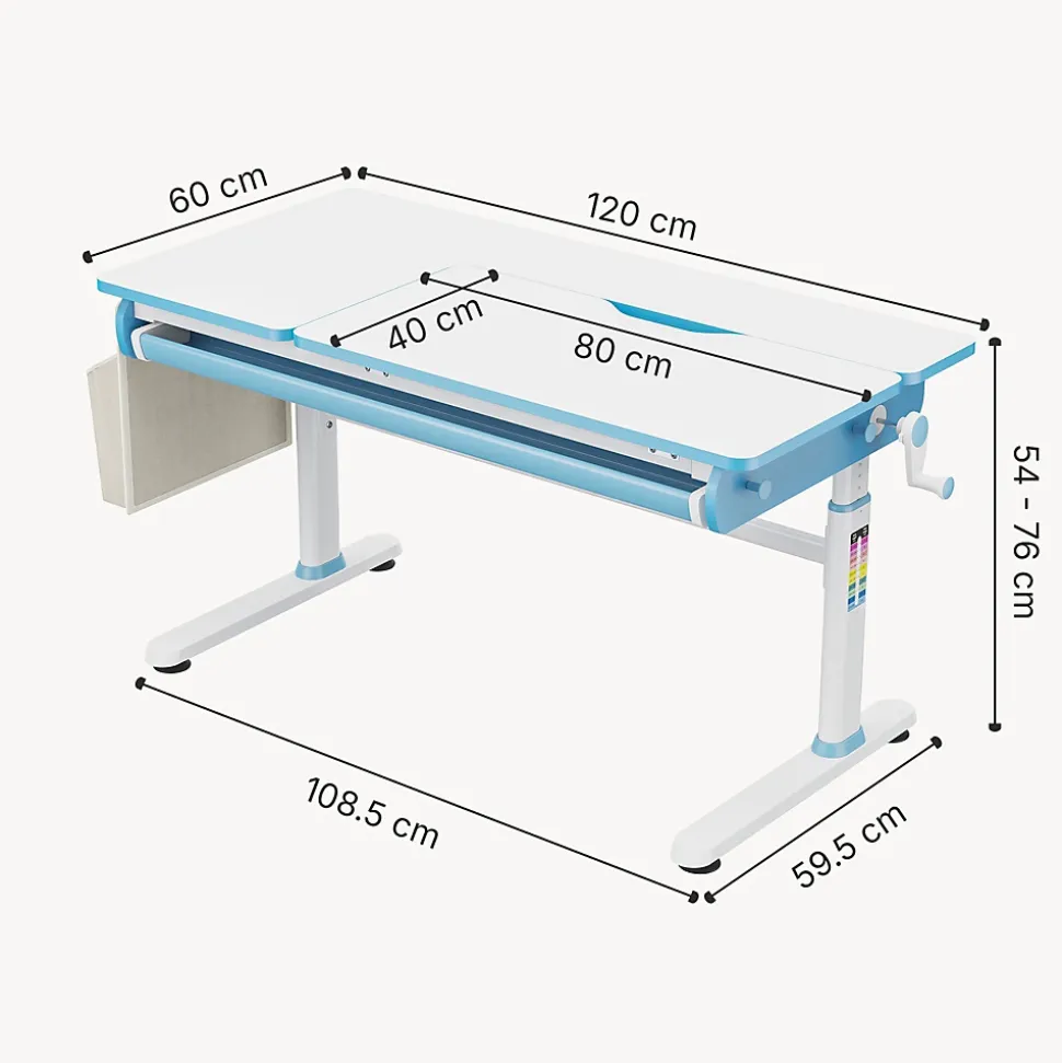 Bureau enfant réglable en hauteur Kuosa 120 x 60 cm bleu blanc en.casa