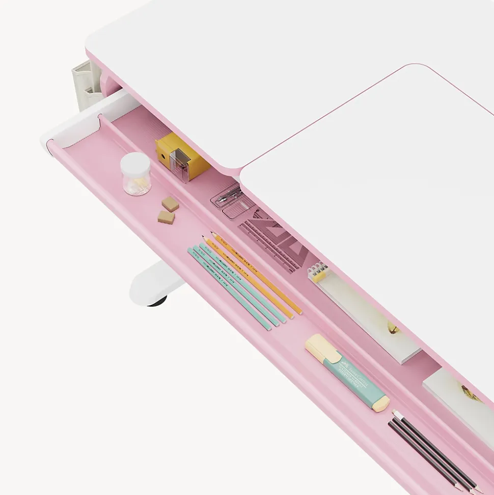 Bureau enfant réglable en hauteur Kuosa 120 x 60 cm rose blanc en.casa