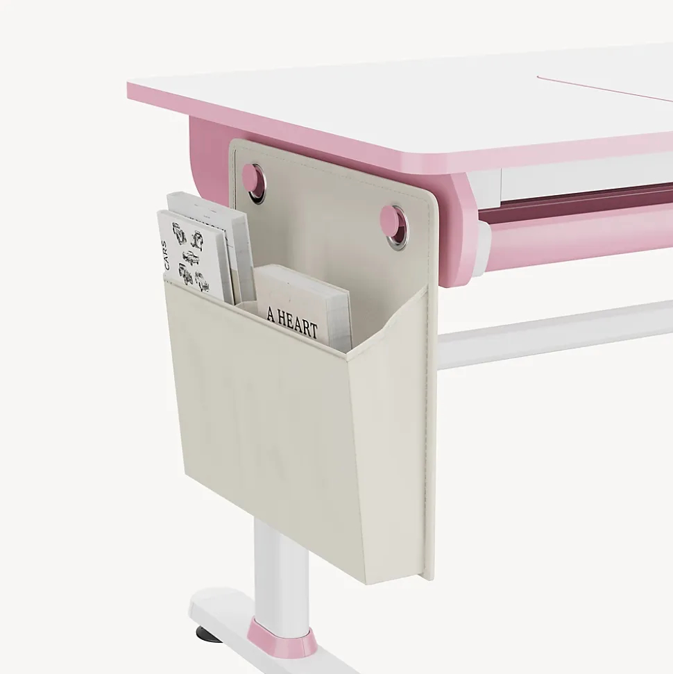 Bureau enfant réglable en hauteur Kuosa 120 x 60 cm rose blanc en.casa