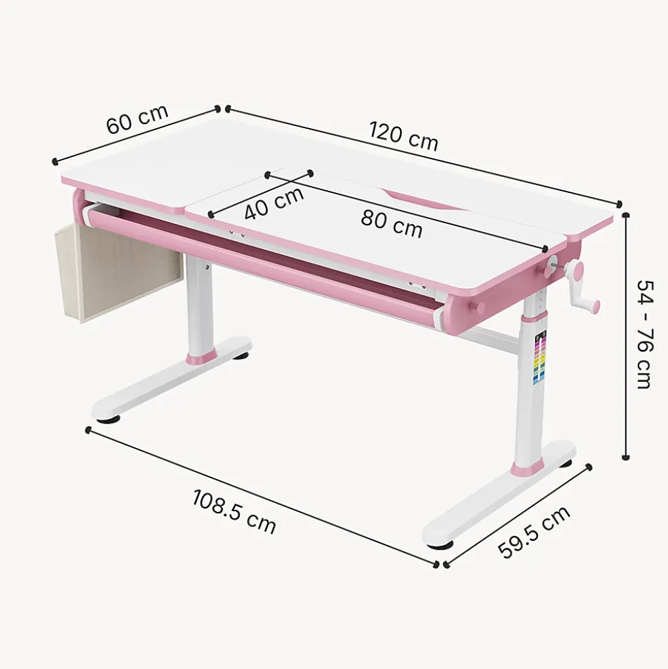Bureau enfant réglable en hauteur Kuosa 120 x 60 cm rose blanc en.casa