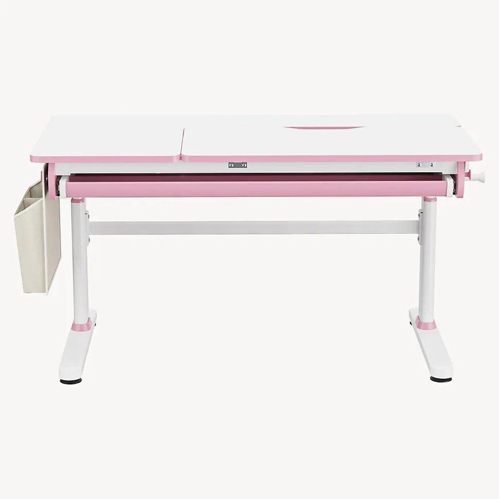 Bureau enfant réglable en hauteur Kuosa 120 x 60 cm rose blanc en.casa