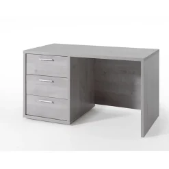 Bureau enfant robuste 3 tiroirs collection MATHEO coloris gris effet bois
