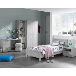 Bureau enfant robuste 3 tiroirs collection MATHEO coloris gris effet bois