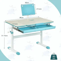 Bureau Enfants Charge 80KG Table Réglable en Hauteur