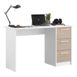 Bureau ESSENTIEL PARISOT 3 tiroirs - Décor chene et blanc - L 121,2 x P 55 x H 74,5 cm - Fabriqué en France