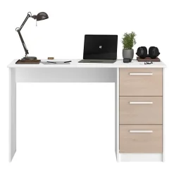 Bureau ESSENTIEL PARISOT 3 tiroirs - Décor chene et blanc - L 121,2 x P 55 x H 74,5 cm - Fabriqué en France