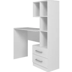 Bureau et Bibliothèque Intégrée 2 Tiroirs 6 Niches Blancs L 108.3 H 130 P 40 cm - L 108.3 x l 40 x H 130 cm