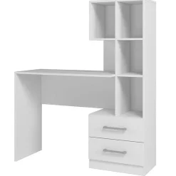 Bureau et Bibliothèque Intégrée 2 Tiroirs 6 Niches Blancs L 108.3 H 130 P 40 cm - L 108.3 x l 40 x H 130 cm