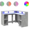 Bureau et lumières LED gris béton 130x130x91cm bois ingénierie vidaXL
