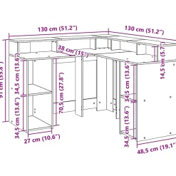 Bureau et lumières LED gris béton 130x130x91cm bois ingénierie vidaXL