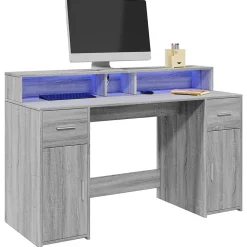 Bureau et lumières LED sonoma gris 140x55x91 cm bois ingénierie vidaXL