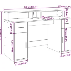 Bureau et lumières LED sonoma gris 140x55x91 cm bois ingénierie vidaXL