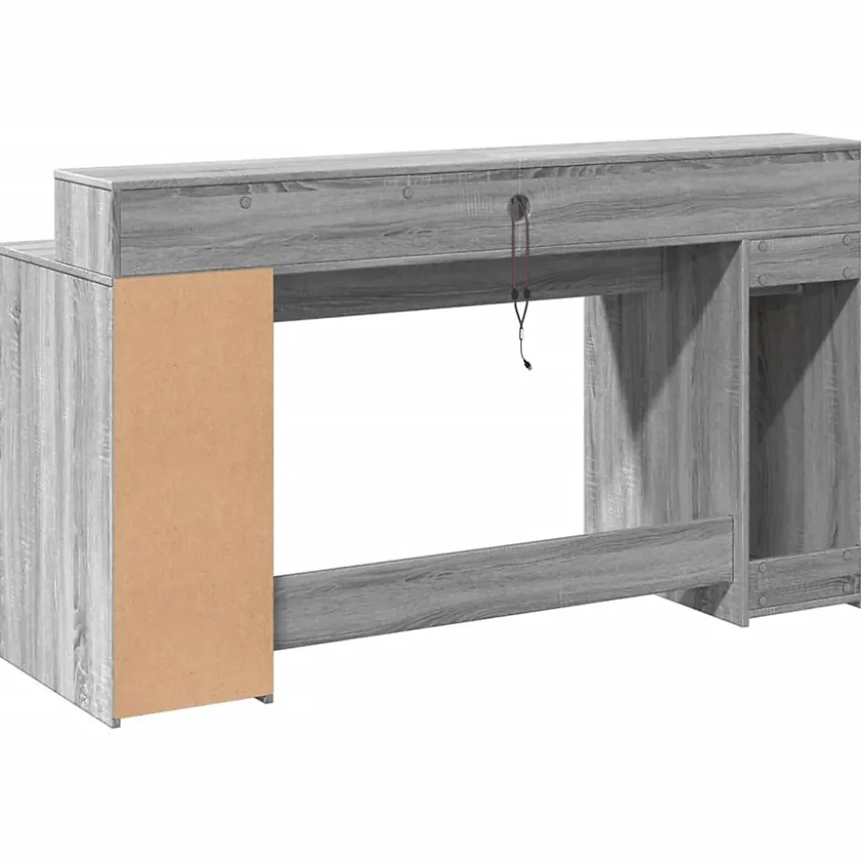 Bureau et lumières LED sonoma gris 160x55x91 cm bois ingénierie vidaXL