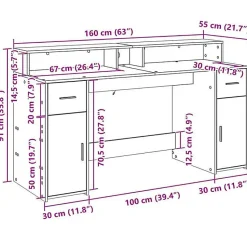 Bureau et lumières LED sonoma gris 160x55x91 cm bois ingénierie vidaXL