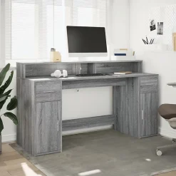 Bureau et lumières LED sonoma gris 160x55x91 cm bois ingénierie vidaXL