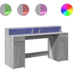 Bureau et lumières LED sonoma gris 160x55x91 cm bois ingénierie vidaXL