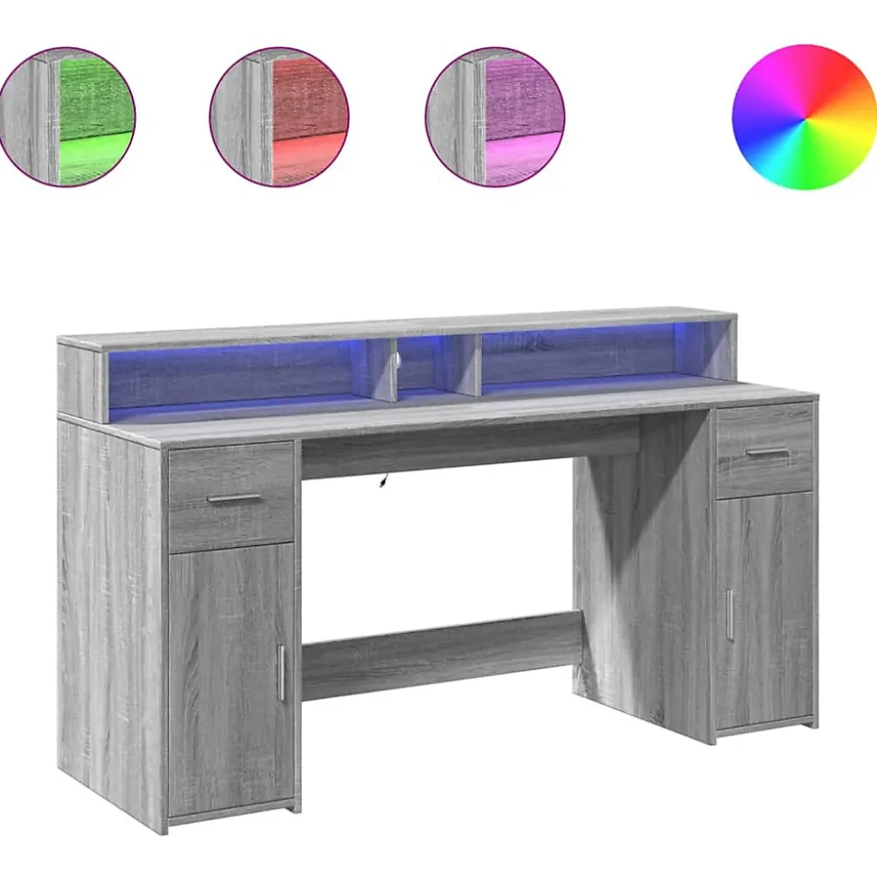 Bureau et lumières LED sonoma gris 160x55x91 cm bois ingénierie vidaXL