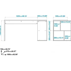 Bureau et Rayonnage Blanc 4 Niches OFFICE - L 160 x l 67.5 x H 78 cm