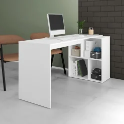 Bureau et Rayonnage Blanc 4 Niches OFFICE - L 160 x l 67.5 x H 78 cm