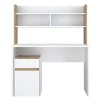 Bureau et surmeuble 110 cm blanc mat et décor bois de chêne - ODYSSÉE