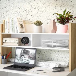 Bureau et surmeuble 110 cm blanc mat et décor bois de chêne - ODYSSÉE