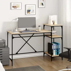 Bureau et étagères chêne sonoma 135x50x90cm bois ingénierie/fer vidaXL