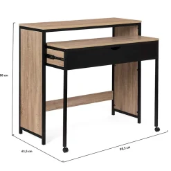 Bureau extensible 1 tiroir noir BOSTON design industriel