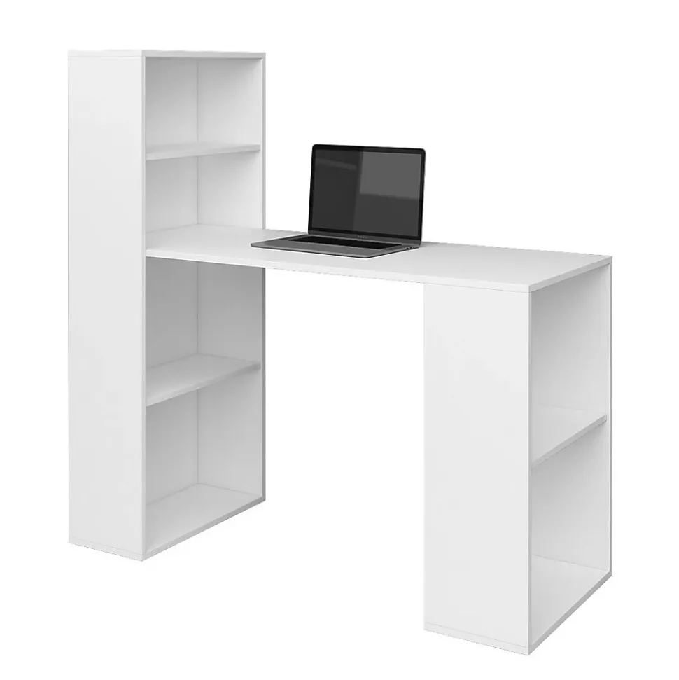 Bureau FLOW avec colonne étagère Blanc mat Design compact et moderne