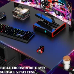 Bureau Gaming Bureau dOrdinateur Bureau Gaming Table de Jeu pour Gamer avec Porte Gobelet deau et Support de Manette de Jeu