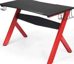 Bureau Gaming Table de Jeu Bureau dOrdinateur pour Bureau a Domicile avec 1 Porte Gobelet dEau 2 Support de Manette de Jeu