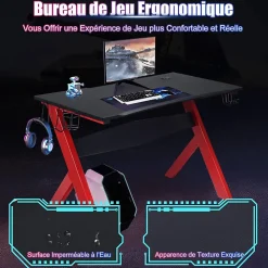 Bureau Gaming Table de Jeu Bureau dOrdinateur pour Bureau a Domicile avec 1 Porte Gobelet dEau 2 Support de Manette de Jeu