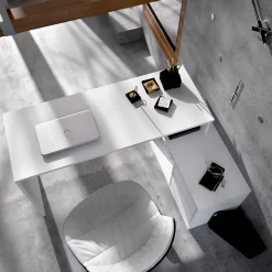 Bureau Gardena, Bureau multi-positions pour le bureau ou la chambre, Table d'étude d'angle polyvalente, 139x92h75 cm, Blanc