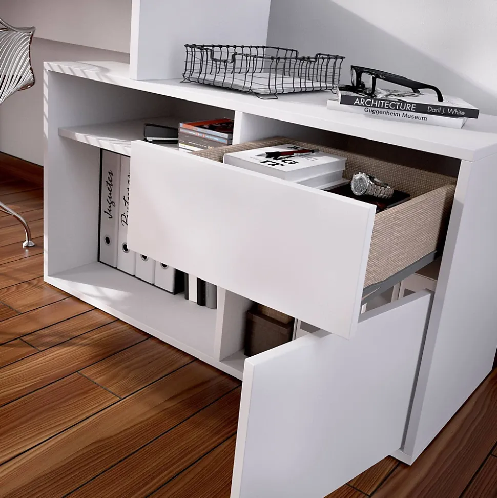Bureau Gardena, Bureau multi-positions pour le bureau ou la chambre, Table d'étude d'angle polyvalente, 139x92h75 cm, Blanc