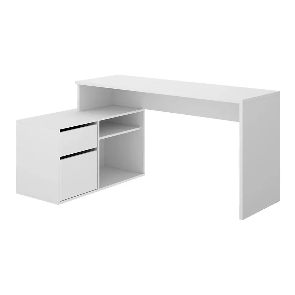 Bureau Gardena, Bureau multi-positions pour le bureau ou la chambre, Table d'étude d'angle polyvalente, 139x92h75 cm, Blanc