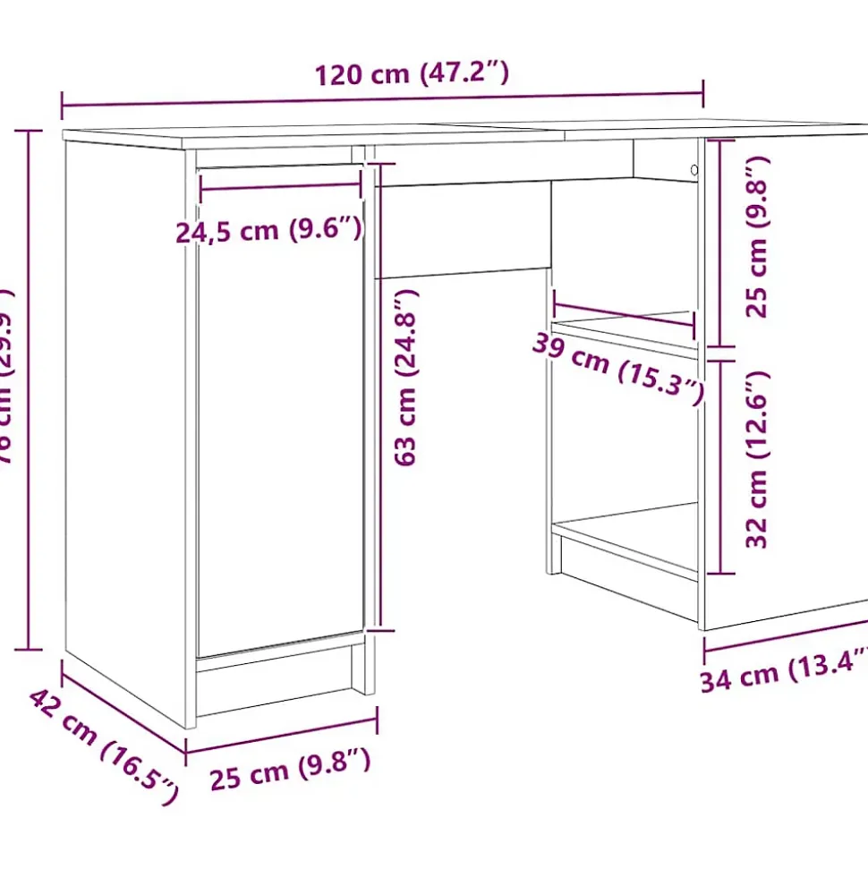 Bureau gris béton 120x42x76 cm bois d'ingénierie vidaXL