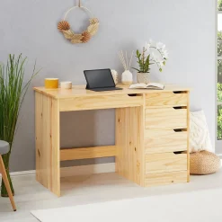 Bureau HUGO avec 5 tiroirs en pin massif à la finition naturellel