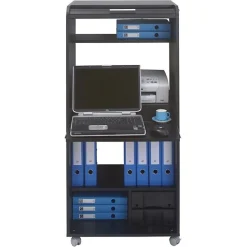 Bureau informatique - Noir - Contemporain - Rideau coulissant - 2 tiroirs