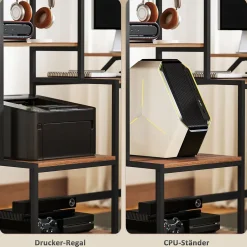 Bureau Informatique - Support Moniteur et Espace Imprimante, Étageres de Rangement, Panneau de Particules, Brun