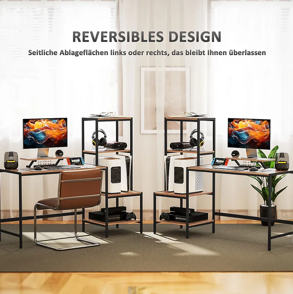 Bureau Informatique - Support Moniteur et Espace Imprimante, Étageres de Rangement, Panneau de Particules, Brun