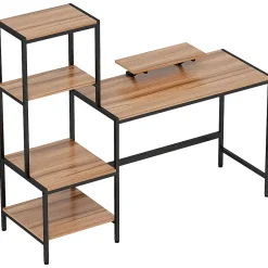 Bureau Informatique - Support Moniteur et Espace Imprimante, Étageres de Rangement, Panneau de Particules, Brun