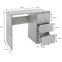 Bureau informatique avec 3 tiroirs table de travail gris avec materiel montage