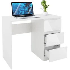 Bureau informatique avec 3 tiroirs table de travail blanc avec materiel montage