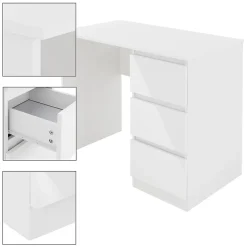 Bureau informatique avec 3 tiroirs table de travail blanc avec materiel montage