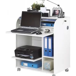 Bureau Informatique Blanc à Roulettes 5 Niches L 79.2 H 93.8 P 53.2 cm - Zonk Pow 400 - L 79.2 x l 53.2 x H 93.8 cm