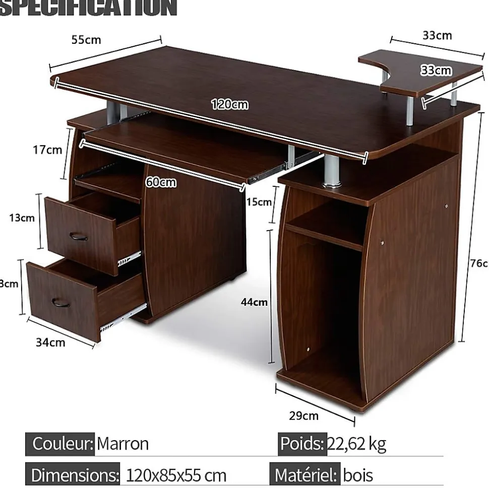Bureau Informatique Bureau angle avec Tablette Imprimante