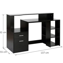 Bureau informatique multimédia design multi-rangement dim. 137 x 55 x 92 cm noir
