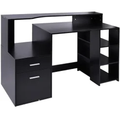 Bureau informatique multimédia design multi-rangement dim. 137 x 55 x 92 cm noir