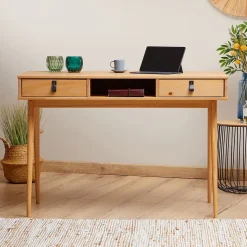 Bureau KIM en pin massif avec 2 tiroirs et 1 niche lasuré brun
