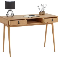 Bureau KIM en pin massif avec 2 tiroirs et 1 niche lasuré brun